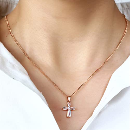 JKLBNM Géométrique Collier Pendentif Strass Brillant Cristal Croix Collier en Métal Réglable Clavicule Chaîne Femmes Filles Bijoux Cadeau, Or Rose