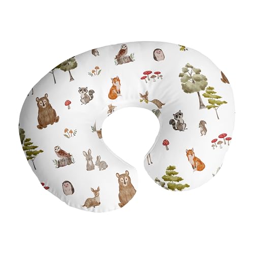 Image of Sweet Jojo Designs Woodland Forest Animals Boy Girl Unisex /Gender Neutral Nursing Pillow Cover Baby Breastfeeding Slipcover Infant Newborn Nursery Bottle Breast Feeding Pillowcase Pillow NOT Included