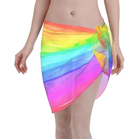 Yellow Rubber Duck Beach Sarong Womens Swimsuit Wrap Cover Up Pareo Sheer Chiffon Summer Bikini Wraps, Rainbow Watercolour, One Size Cover