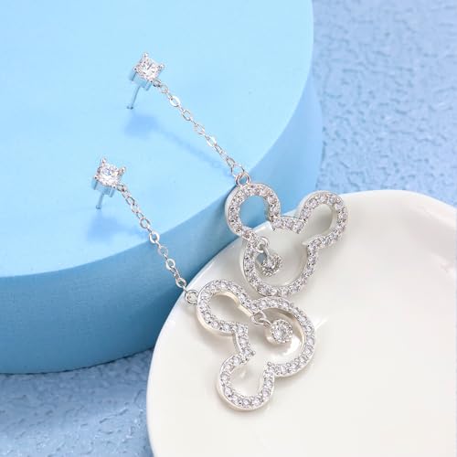 Cute Stud Earrings for Girls Teens Women - Sterling Silver Hypoallergenic Cubic Zirconia Mouse Drop Dangle Earrings Dainty Lovely Studs Fashion Jewelry Adorable Gifts for Christmas Birthday Daughter4