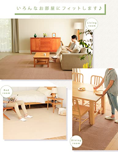 洗える 抗菌 防臭 防炎 日本製 カーペット フィッタ おしゃれ 床暖対応 ラグ 無地 フリーカット はさみで切れる オールシーズン じゅうたん (アイボリー(滑り止めパット８枚付き), 2畳 (176×176cm)) [4]