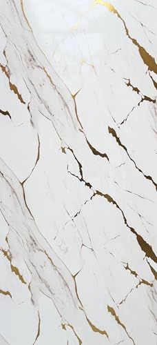 Built Right PVC Shower Wall Panels 1m x 2.4m Waterproof Bathroom Wall Panels 10mm Thick Decorative PVC Wall Cladding Splash Panels for Shower Bathroom & Wet Rooms (Gloss Carrara Gold Marble SP42)