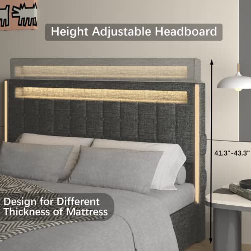 Queen Bed Frame With 4 Storage Drawers And Rgb Led Light, Bed Equipped Charging Station Included 3 Usb And 1 Usb-C Ports, Adjustable Headboard, No Box Spring Needed, Dark Gray, 880 Lb Load Capacity #TOP5