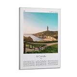 A Coruña Spain City Scenery Póster Decoración, Pintura, Lienzo, Arte mural, Salón, Póster, Dormitorio, Pintura, Arte de la pared, Impresión, Decoración Moderna para el Hogar 40 x 60 cm