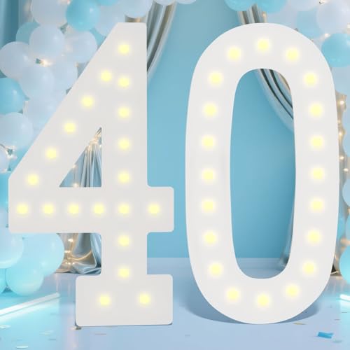 LOBOOM 4FT Light Up Numbers,Giant Marquee Number Big Mosaic Number for 40th Birthday Party Decorations Backdrop Anniversary Decor, Pre-Cut Frame Large Number 40