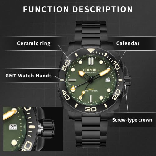 Image of TOPHILL Men Watches Automatic Mechanical Watches - Dive, GMT, Chronograph & Dress Styles | 316L Stainless Steel, Sapphire Crystal, Ceramic Bezel | 5ATM-300M Waterproof with Super Luminous | Classic Business & Sport Casual