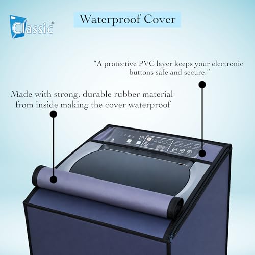 Image of Classic Top Load Washing Machine Cover Suitable For Whirlpool 360 Back Panel 8 Kg, 8.5 Kg, 9 Kg, 9.5 Kg, 10 Kg, Waterproof & Dustproof (66cmsX63cmsX106cms, Navy Blue)