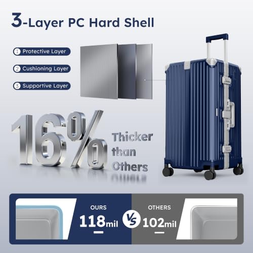 Image of ALPHA CAMP Trunk Luggage 26 Inch with Aluminum Frame Zipperless Suitcase | Checked Thickened 3-Layer PC Hardshell Luggage with TSA Lock,Charging Port,Cup Holder and Spinner Wheels for Holiday Travel