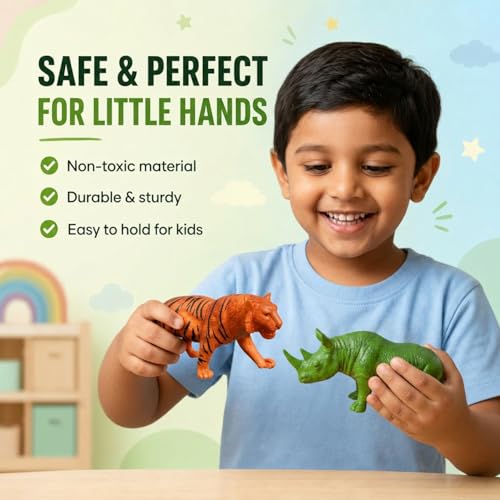Image of ZESTHOME Jungle Animal Toy Set - 12 Big Zoo Figurines, Durable Educational Toys for Kids, Toddlers & Preschool Boys Girls 2+