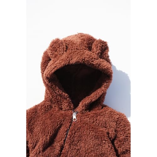 Kız Erkek Bebek Ve Çocuk Peluş Pofuduk Patikli Tulum (Kahverengi, 6 Ay)