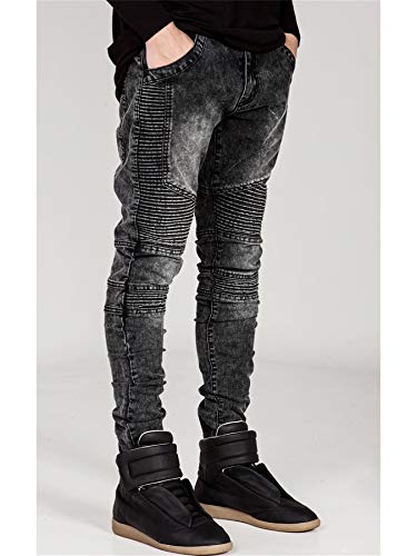 Andongnywell Men's Ripped Slim Straight Fit Biker Jeans Skinny Fit Distressed Denim Pants with Zipper Trousers3