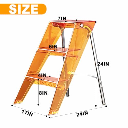 Acrylic Step Ladder, 3 Step Clear Folding Step Stool with Anti-Slip Steps, No Assembly 350lbs Capacity Foot Stool, Modern Decorative Display Rack, Plant Stand, Photography Props by OXBZKMY - Image 2