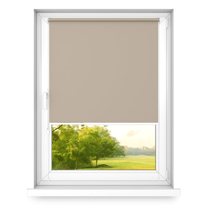 time4blinds – Blackout Blind Without Drilling – No Drill Blinds for Windows, Blinds Window – 3 Mounting Methods, Silver Thermal Coating – Sand Brown, 600x1200mm, Right Pull