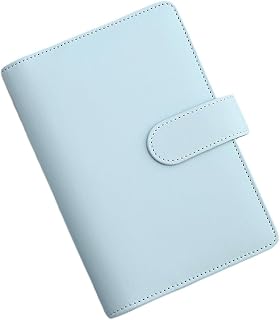 A6 Notebook Binder Refillable 6 Ring Budget Planner - PU Leather Organizer with Magnetic Buckle for Loose Leaf Personal Planning Light Blue
