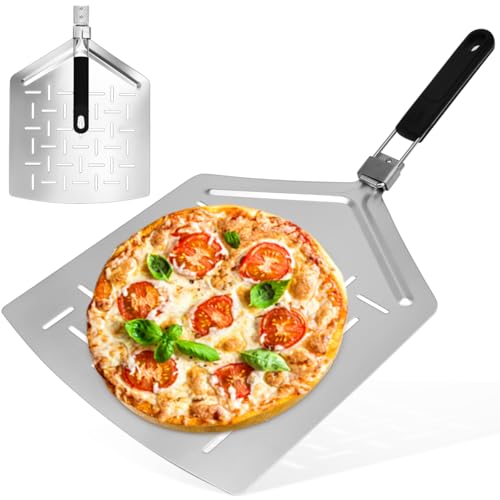 XRPRPX 12 Zoll Pizzaschieber Perforiert Pizzaschaufel Aluminium 62.5cm * 33cm Pizzaheber Pizza Paddle mit Zusammenklappbarer Griff Pizzaspachtel mit Löcherdesign Pizzeria Zubehör für Pizza-Transfer