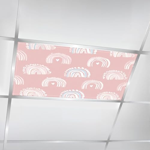 6 Pack Fluorescent Light Covers for Ceiling Lights Kids hand drawn seamless pink pastel rainbows Summer for baby design Decorative Magnetic Light Cover Light Filters for Classroom Office Home