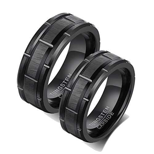 Bague gravure tungstène Aeici alliance brossé noire 8mm élégante