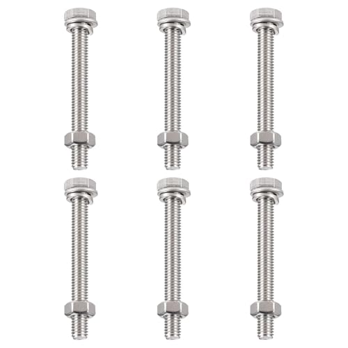 Image of TA-VIGOR M6 x 60mm Stainless Steel Hex Bolts and Nuts Set, 6PCS Fully Threaded Hex Head Screws with Nuts, Flat Washers & Lock Washers, 304 Stainless Steel Assortment Kit for Machinery, Equipment