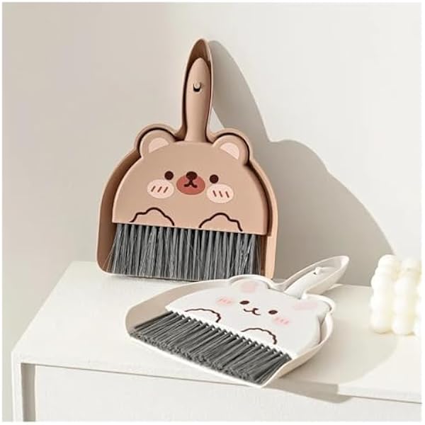Совок и щетка для стола, Desk Broom Dustpan, 2 шт., с рисунками кролика, медведя и лягушки, мини-набор для стола, разноцветный (кофейный)