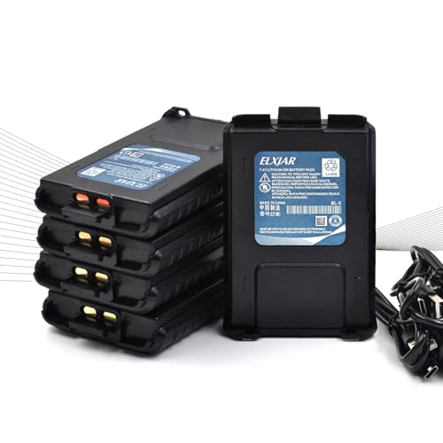 elxjar (5-Pack) 7.4V 1800mAh BL-5 Li-ion Battery Pack with Type-C Plug and USB Charging Cable Replacement for UV-5R Plus DM-5R UV-5RE UV-5RTP BF-F8HP MK2 MK3 MK4 MK5 V2 Plus Series