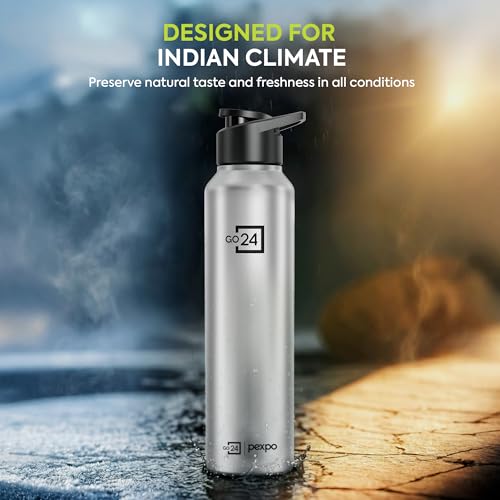 Image of PEXPO Water Bottle 1 ltr Go24 Stainless Steel Sports /Fridge Bottle with Sipper Cap | Single Wall | For Home, Office, Gym, Travelling | Lightweight | BPA Free | Craft Pro 950ml | Silver