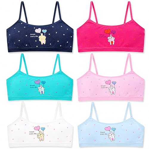 EEWEN 6er Pack Mädchen Bustier Sport-BH ohne Bügel Nahtloser Trainings-BH mit herausnehmbaren Pads Mehrfarbig (DE/NL/SE/PL Numerisch 146 158 Regular 6er Pack Modell 1)