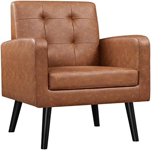Yaheetech Mid-Century Accent Chairs, PU Leather Modern Upholstere...