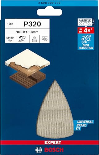 Bosch 10x Abrasifs réticulés EXPERT M480 (pour Peinture sur bois, Bois dur, Ø 100x150 mm, Grain 320, Professional Accessoire Ponceuse Multi)