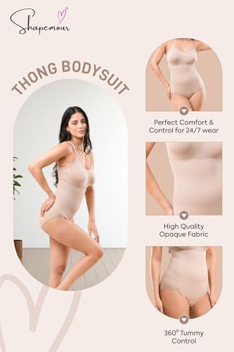 Image of SHAPEMOUR Thong Bodysuit for Women, Slimming Design Shapewear for Women, Tummy Control Body Shaper with Silicone Grip, No Steel Bones for All Day Comfort, Seamless Sculpting Bodyshaper