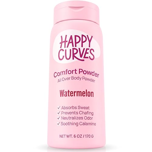 HAPPY CURVES Comfort Powder: Talc Free Anti Chafe Body & Foot Dusting Powder Deodorant to Control Inner Thigh Chafing and Private Areas 6oz (Pack of 1) - Watermelon
