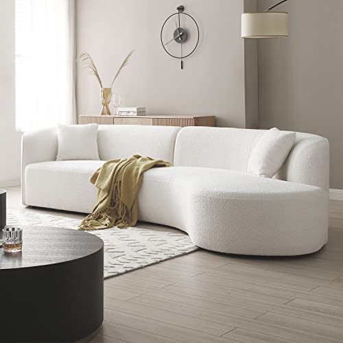Kevinplus 126'' Curved Sofa Couch With Chaise Lounge For Living Room, L-Shape Modern Sectional Luxury Upholstery 5-Seat Sofa Couch For Apartment Lobby, Boucle Fabric & 2 Pillows (Right-Facing, White) #TOP4