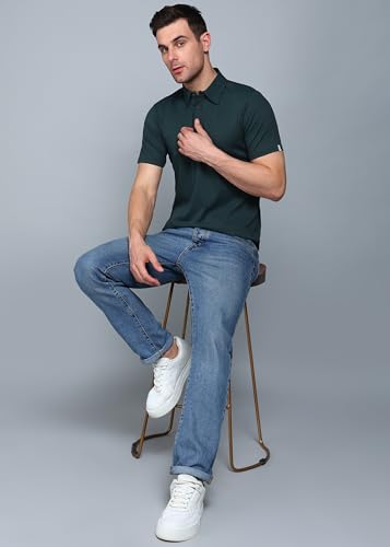 Image of INKKR Men Soild Polo Neck Texture T-Shirt