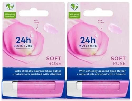 Lip Care Balm Soft Rose, Rose Tinted, 24h Moisture with Shea Butter & Natural Oils, Moisturising Lip Care for Smooth Lips, Pack of 2