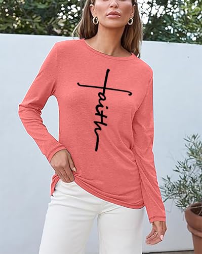 Faith Shirts for Women Letter Printed Casual Long Sleeve Tee Top4