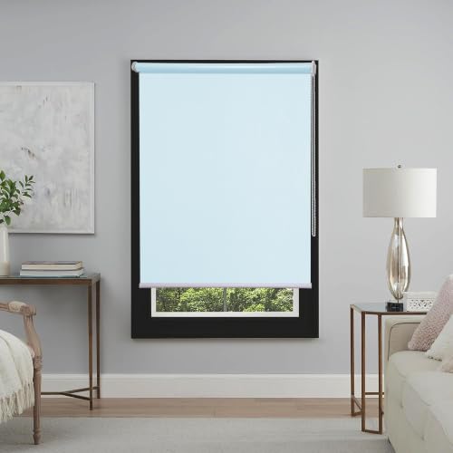 Image of Roller Blinds 300 GSM Polyester Fabric Waterproof & Sun Blockage Corded Roll Up and Down Blinds Curtains for Window, Door, Balcony (Sky Blue Color 2.5 X 11 Feet, Pack of 1 Piece)