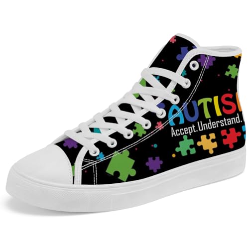 Women's Autism Awareness High Tops Canvas Shoes Autism High Top Sneakers Lace Up Casual Shoes Gifts for Girlfriend Ladies - Main Image