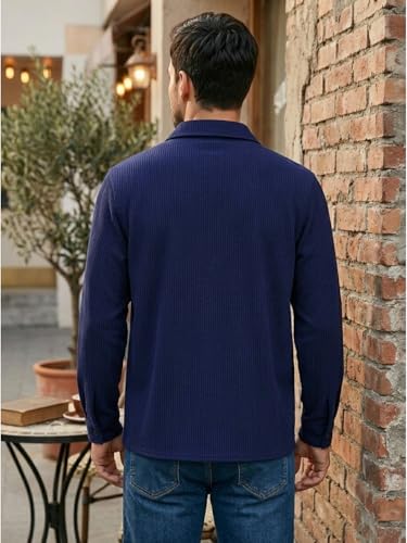 Image of DEELMO Men's Full Sleeve Corduroy Shirt | Stylish Textured Casual Button-Down Shacket for Autumn Winter | Dual Pocket Front Design | Ideal for Layering and Daily Outfits