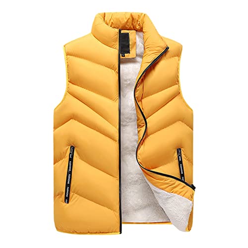 SHINROAD Herren Weste Mantel Jacke Plüsch Futter Stehkragen Weich Dicke Kältebeständig Übergröße Weste Alltag Gelb 4XL Cover