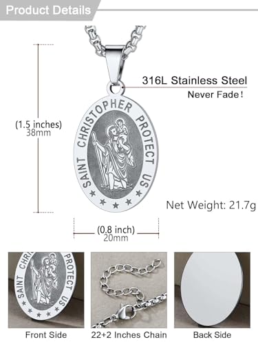 Image of U7 Saint Michael Necklace for Men,Stainless Steel /18K Gold Plated St Michael Archangel /Saint Benedict /Saint Christopher Pendant Amulet Necklace for Men Women