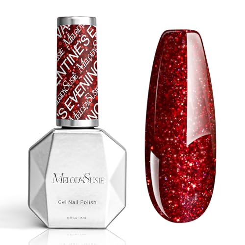 MelodySusie Christmas Red Glitter Gel Nail Polish,0.5fl oz Soak Off UV LED Sparkle Shiny Red Reflective Gel Polish Gift for Women Nail Art Manicure Salon DIY Nail Design Decoration at Home-z021