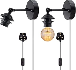 Industrial Wall Lamp 2PCS Vintage Plug in Wall Sconce 240° Adjustable Rustic Wall Sconce with 180CM Cable,Retro Indoor Wall Light,DIY Lampshade,E26/E27 Black Wall Light for Living Room Doorway Stair