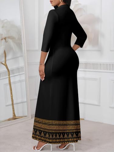 Image of PinkPatty Women's Casual 3 /4 Sleeve Polo V Neck Bodycon Maxi Dress