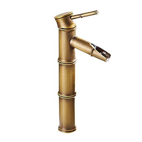 Aquafaucet Waterfall Antique Brass Finish Bathroom Sink Faucet - Bamboo Shape Design