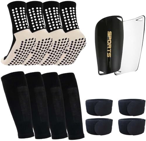 2 Pairs Mens Grip Soccer Socks, 2 Pairs Shin Sleeves with 1 Pack ...