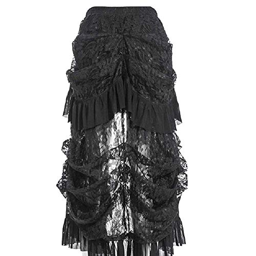 COSWE Women's Black Lace Punkrock Irregular Dress Steampunk Skirt Cosplay Costume - Black - S steampunk buy now online