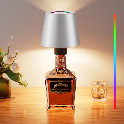 brightower Lámpara LED para botella con RGB, luz táctil inalámbrica de 5200 mAh, IP54, atenuación continua, ideal para restaurantes, bares, dormitorios y camping en interiores y exteriores, Plata