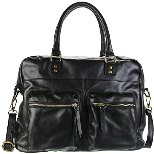 OLIVIA Sac à main femme cuir, Sac en cuir De Vachette - Porte Main, Epaule modele BIZNES-CITY 37X27X15 CM - Noir, Cuir