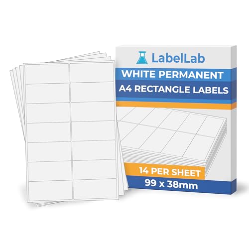 Image of White A4 Rectangle Labels - Printable Sheet Labels for Inkjet & Laser Printers, Permanent Adhesive - 14 Per Sheet (99 × 38mm), 100 Sheets - LabelLab