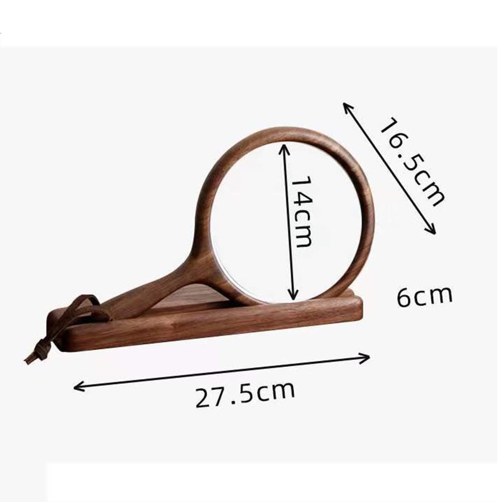 Espejo de Mano con Base, Espejo de Mano de Madera para peluquería, Espejo Vintage para Maquillaje, Espejos Colgantes compactos portátiles para tocador de salón, marrón