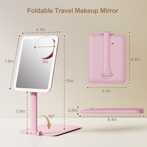 Espejo de maquillaje portátil con luz y aumento 15X miniatura 3